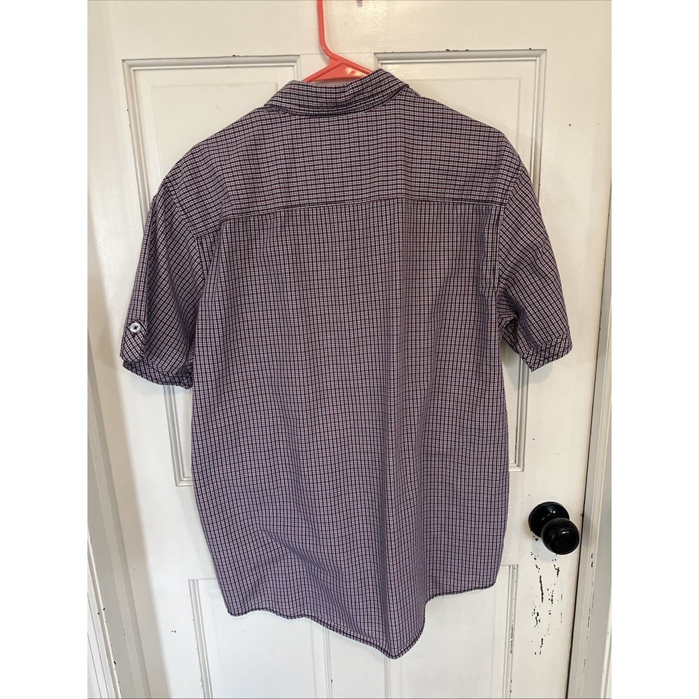 Michael Brandon Mens Plaid Button Up Red Blue Short Sleeve Shirt Pockets Sz Lg - Picture 3 of 10